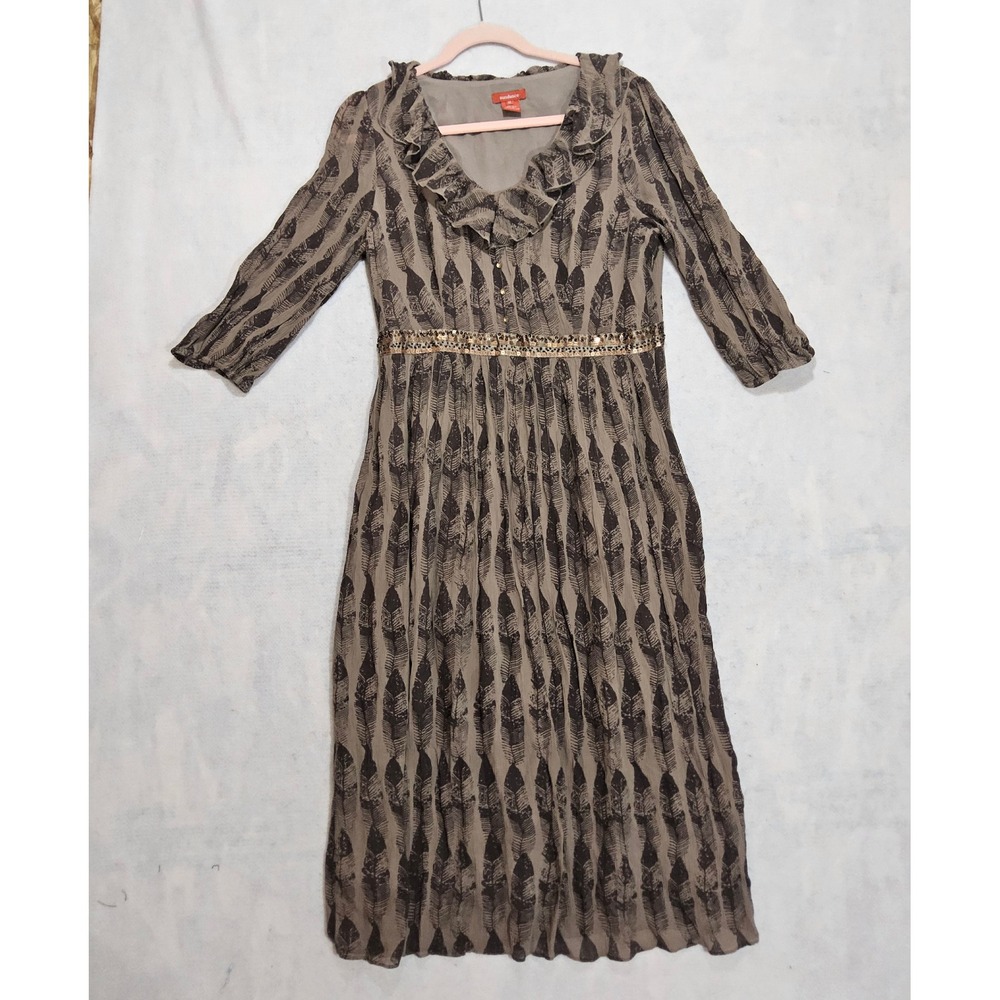 Sundance Silk Dress 10 Layered Flowy Midi Sequin‎ Chiffon Brown Ruffle Brown